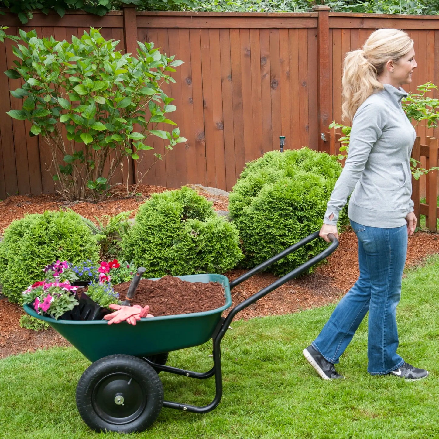 Garden Star Dual Wheel, Poly Tray Yard Rover Wheelbarrow