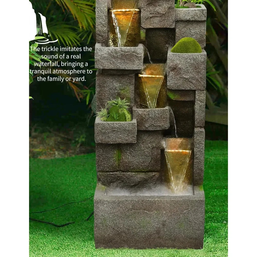 Garden Fountain Tall 3 Tier Waterfall with LED Lights