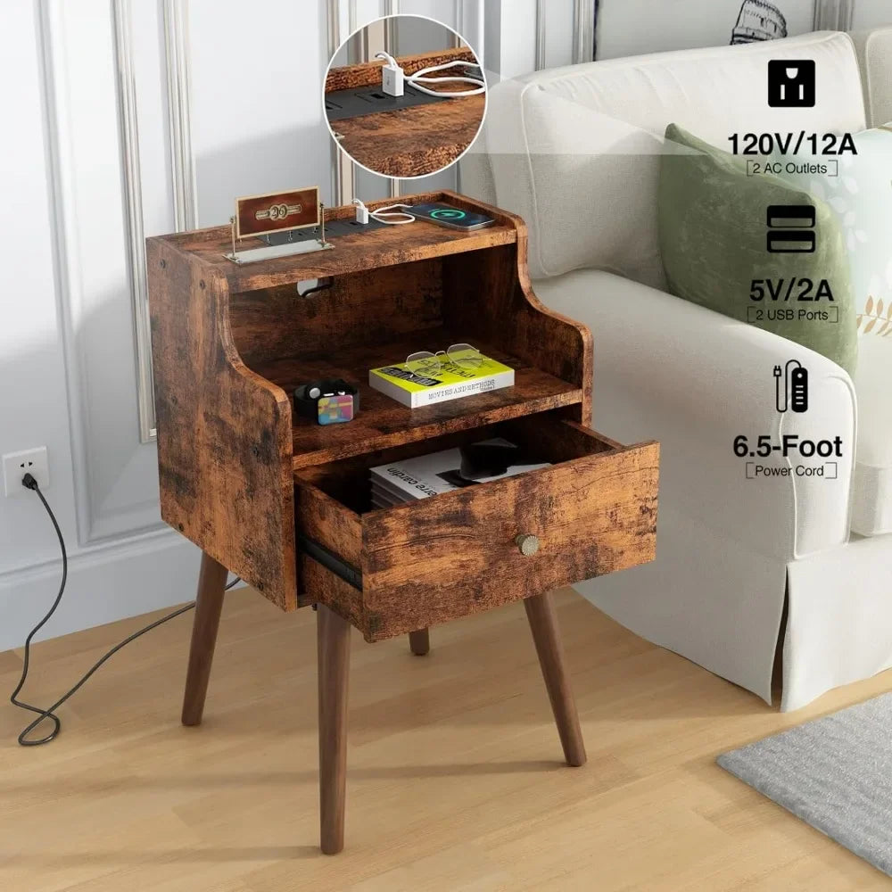 Side Table with Drawer & Charging Station