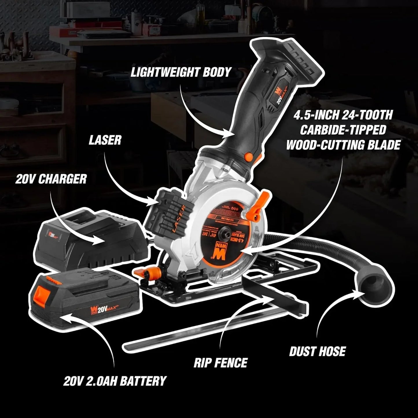 20V Max 4-1/2-In Cordless Mini Circular Saw w/ 2.0Ah Battery & Charger