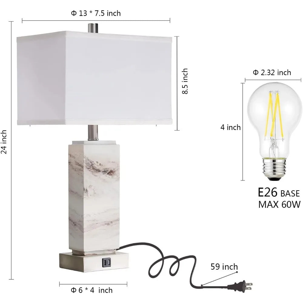 Rustic Resin Bedside Table Lamp LED Bulb Included