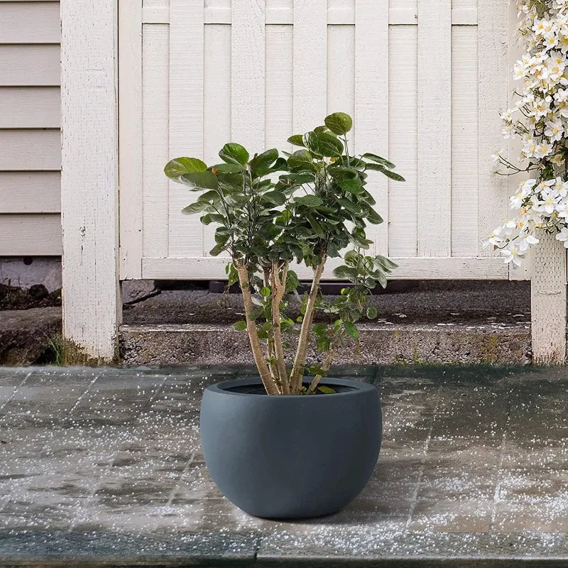 19.9" Dia Round Concrete Planter, Outdoor/Indoor Large Bowl