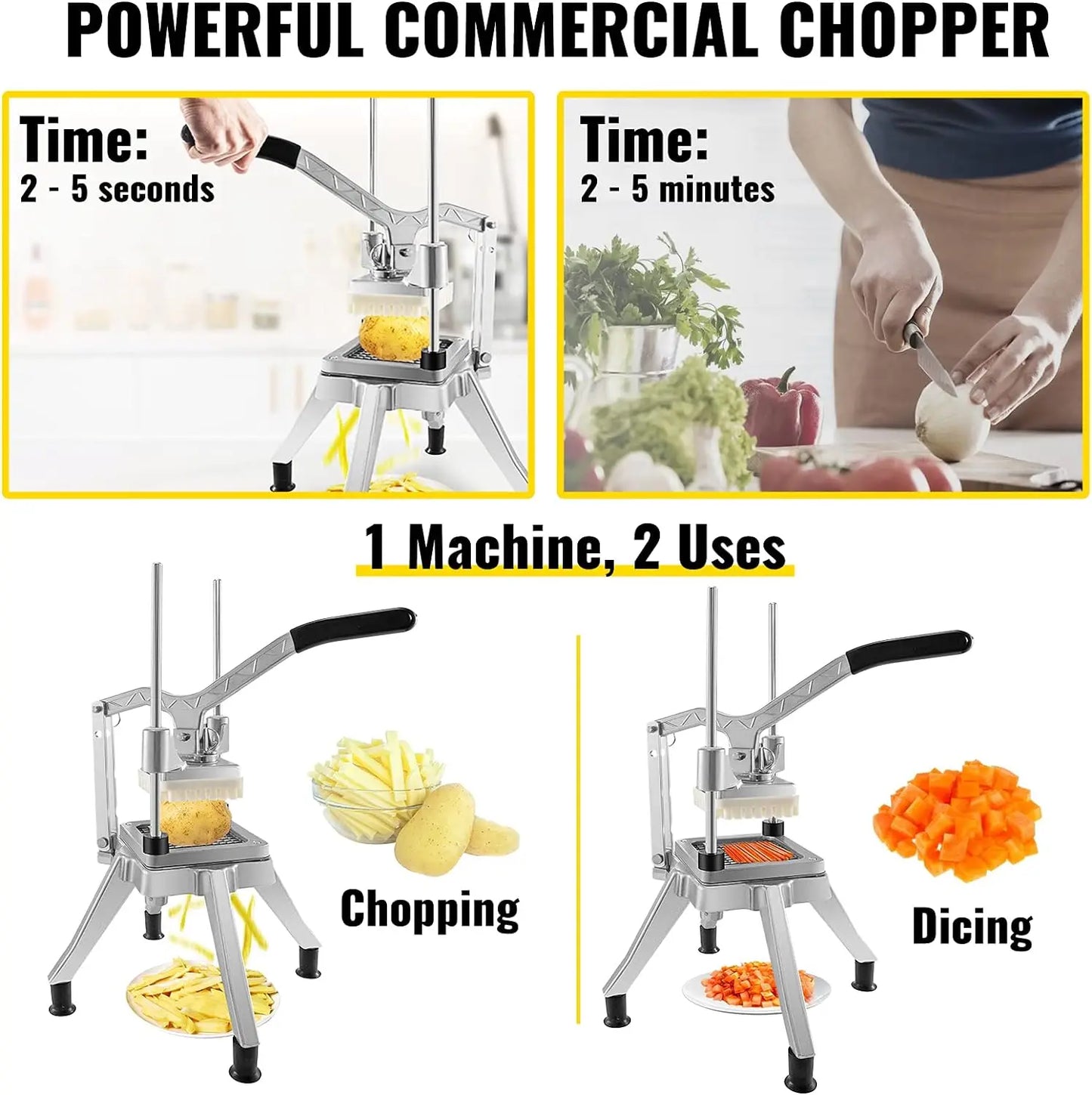 Commercial Vegetable Chopper & French Fry Cutter w/ 4 Replacement Blades