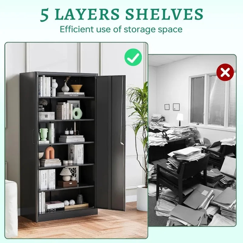 Metal Storage Cabinets with Lock, Tall Locker Organizer Steel Cabinets, Adjustable Layers Shelves 2 Doors,Multiple colors