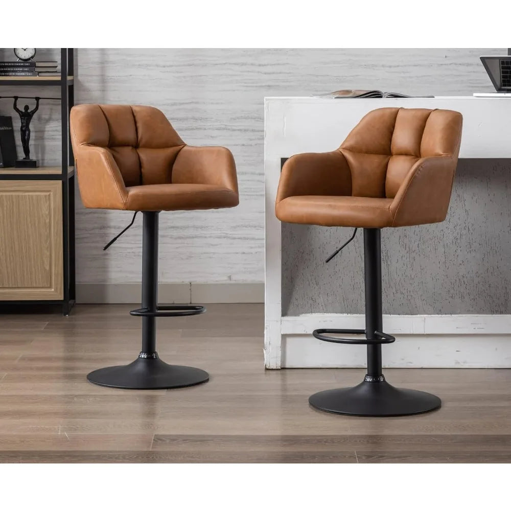 Modern Swivel Leather Bar Stools Set of 2