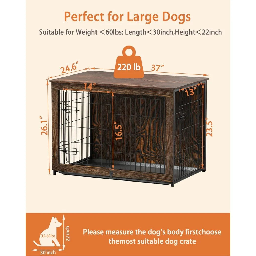 Wooden  dog cage  table with tray & mat