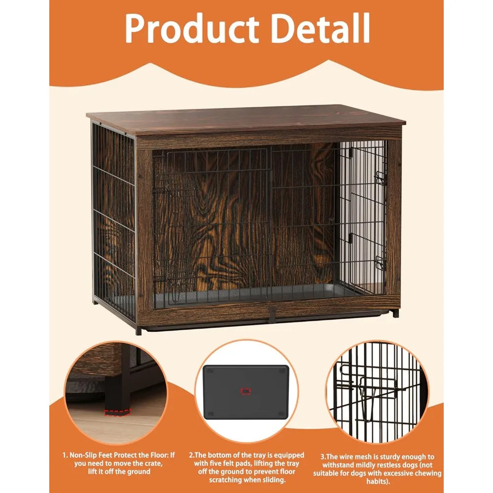 Wooden  dog cage  table with tray & mat