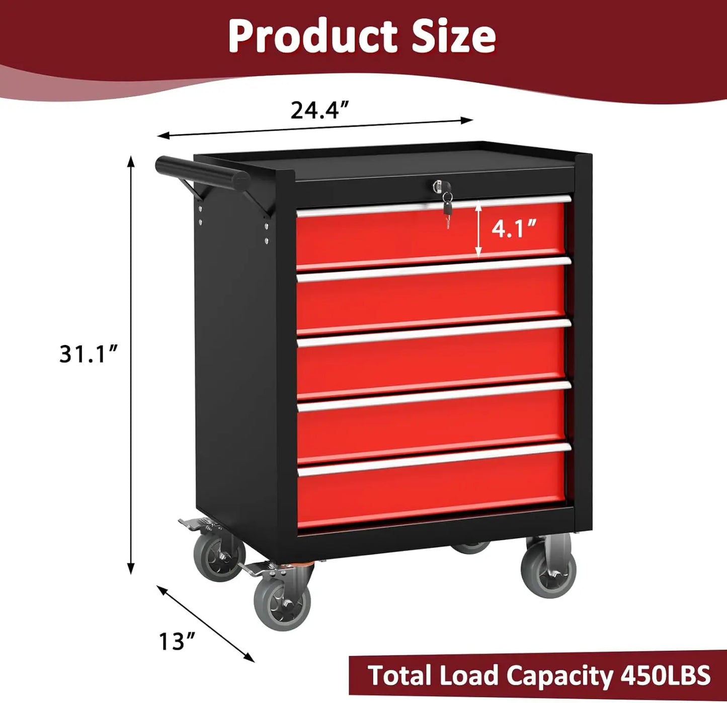 5-Drawer Tool Chest, Tool Box with Wheels