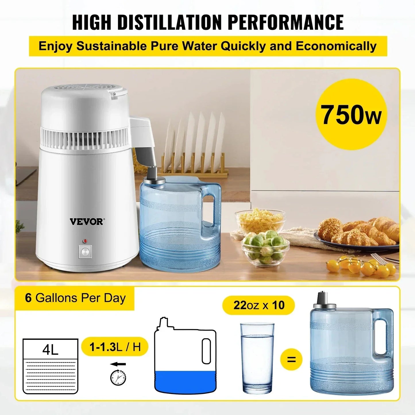 Water Distiller 4L Purifier Filter Dispenser