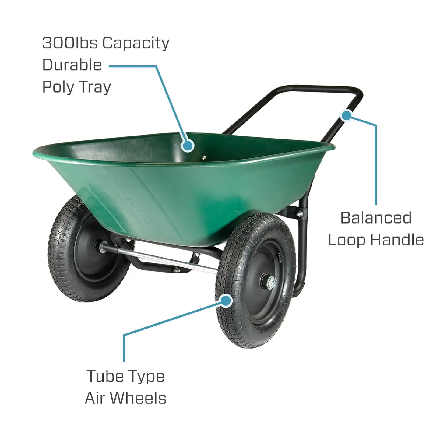 Garden Star Dual Wheel, Poly Tray Yard Rover Wheelbarrow