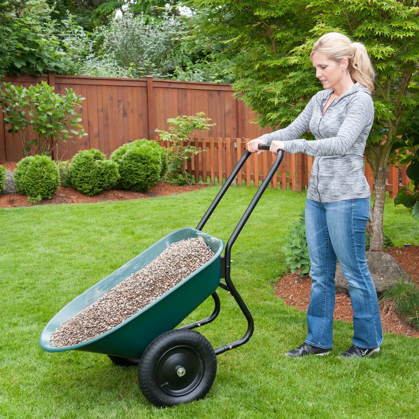 Garden Star Dual Wheel, Poly Tray Yard Rover Wheelbarrow