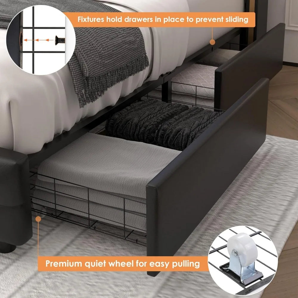 King Smart LED Platform Bed Frame with 4 Storage Drawers