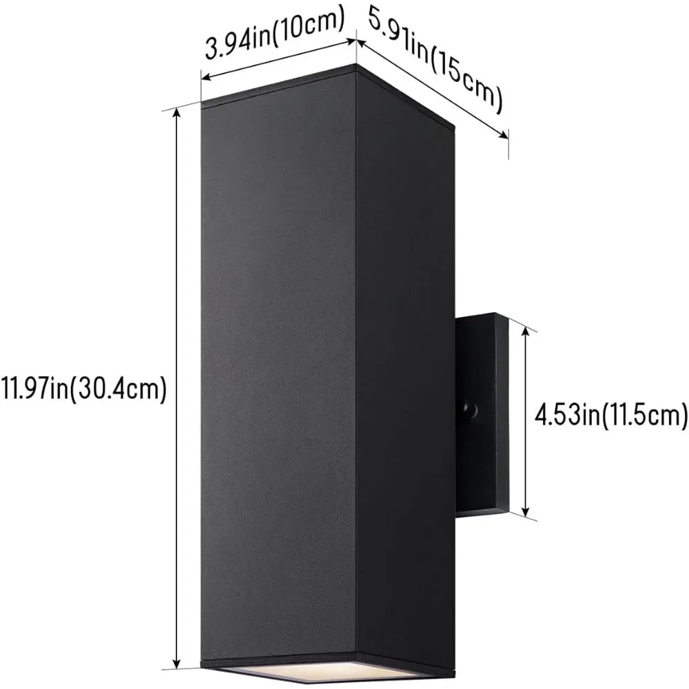 Rectangular Tube and Tempered Glass Cover Waterproof Wall Sconce