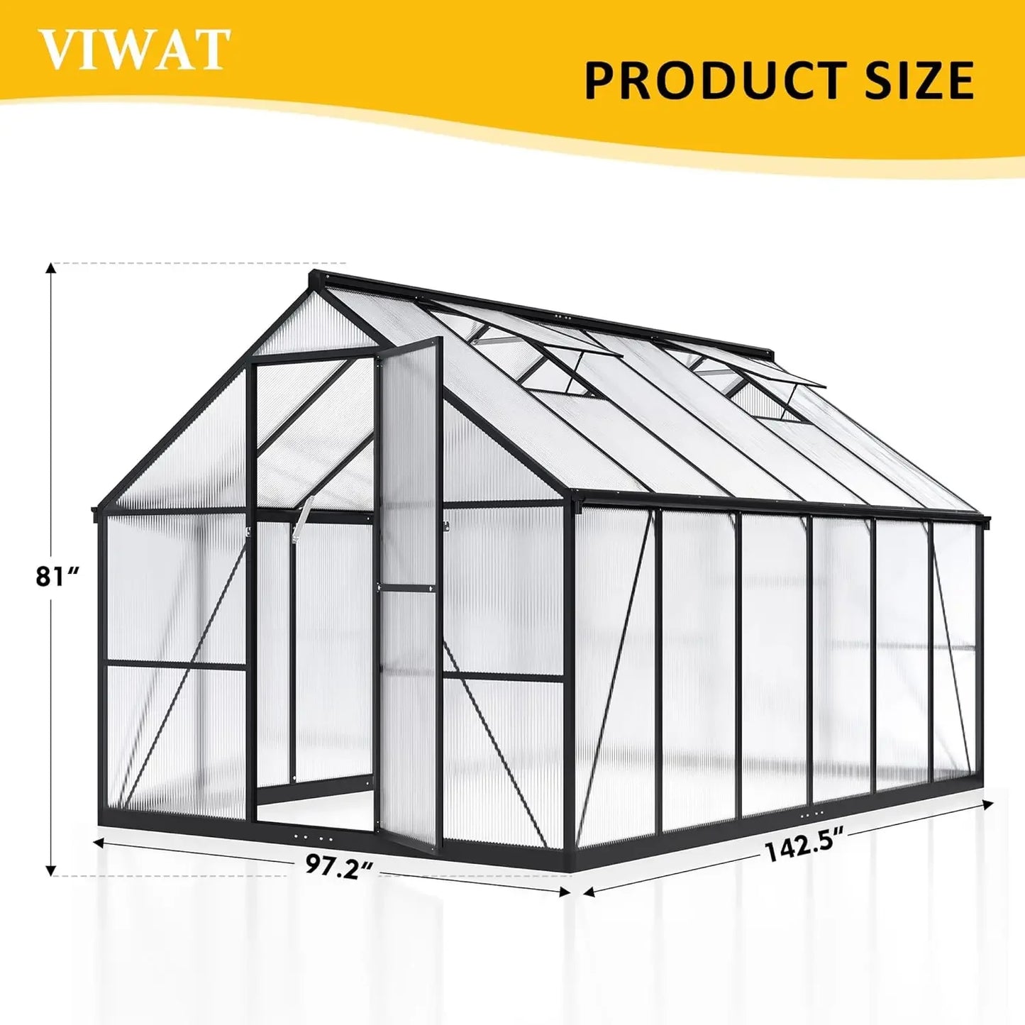 Greenhouse for Outdoors Polycarbonate Greenhouse with Quick Setup Structure and Roof Vent Aluminum Large Walk-in Green