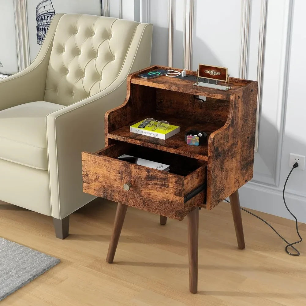 Side Table with Drawer & Charging Station