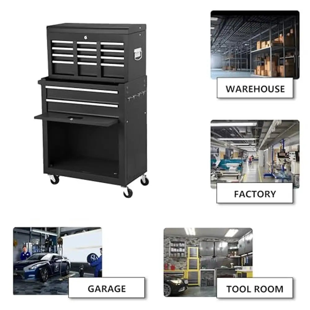 8-Drawer Metal Rolling Tool Box with Wheels Detachable Cabinet