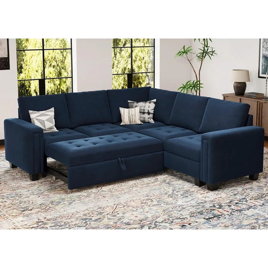 Modular Sectional Sleeper Sofa with Pull Out Couch Bed Velvet Convertible