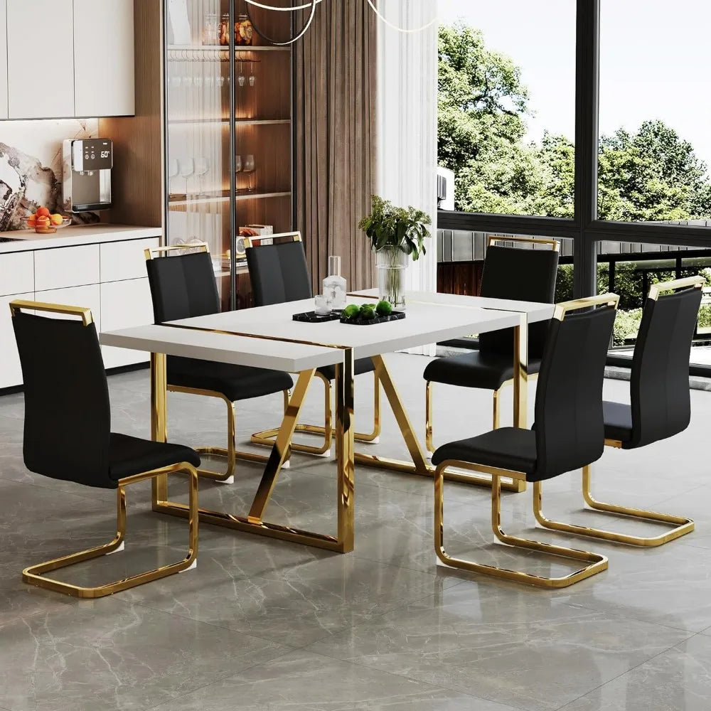 Restaurant style dining table, equipped with metal frame and PU leather fabric cushion seating