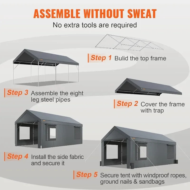 Carport 12'x20' Heavy Duty Portable Garage, Upgraded Extra Large Car Canopy with Roll-up Ventilated Windows