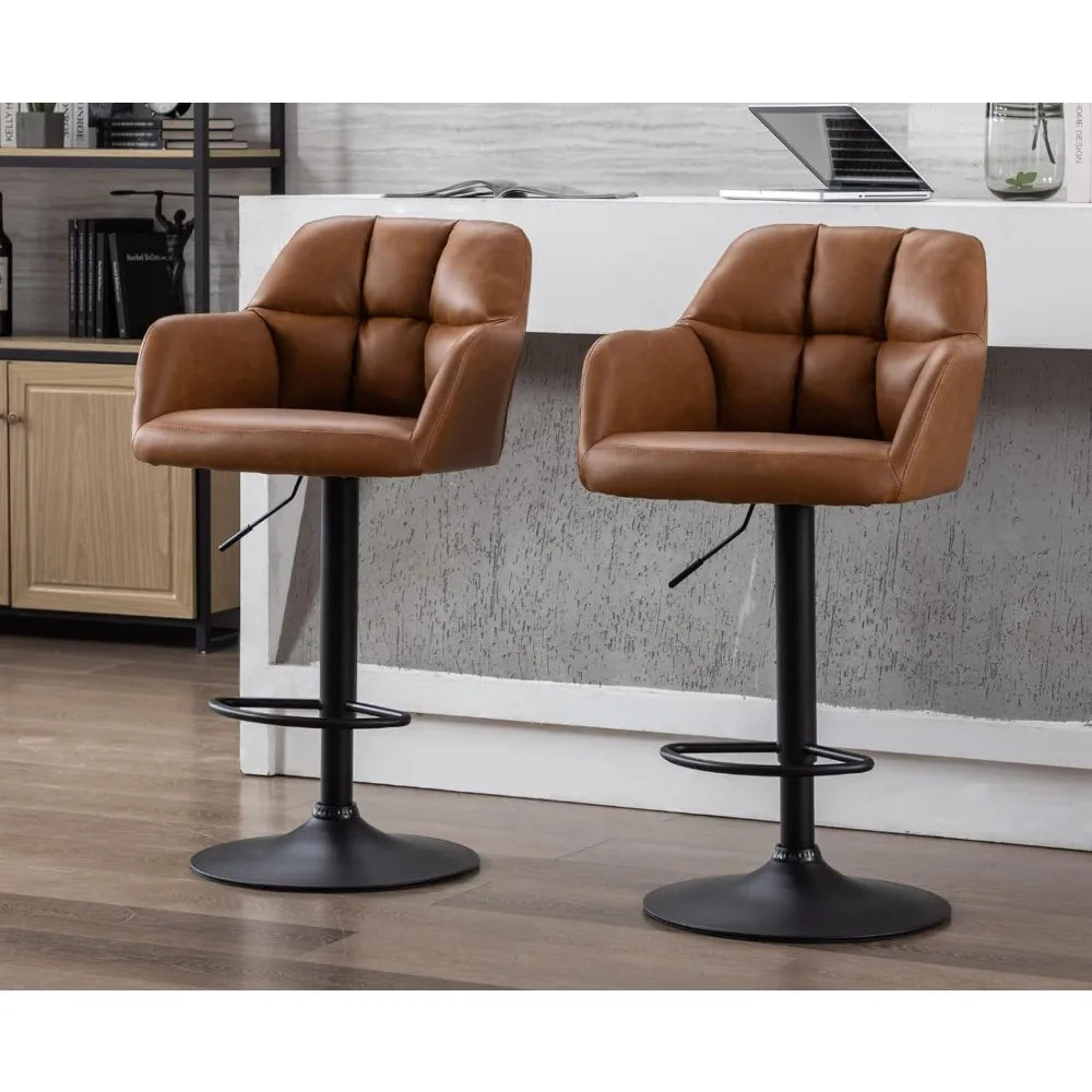 Modern Swivel Leather Bar Stools Set of 2