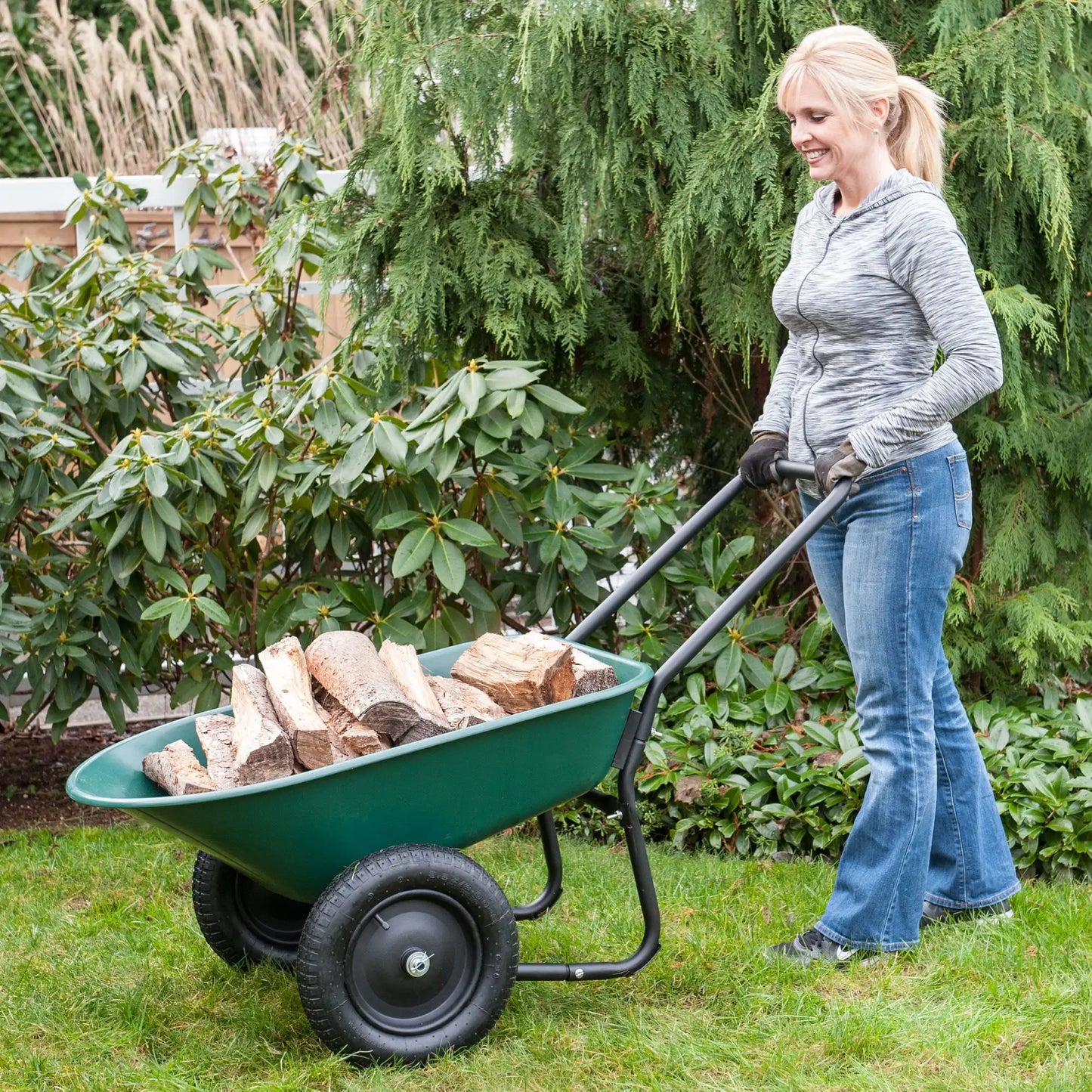 Garden Star Dual Wheel, Poly Tray Yard Rover Wheelbarrow