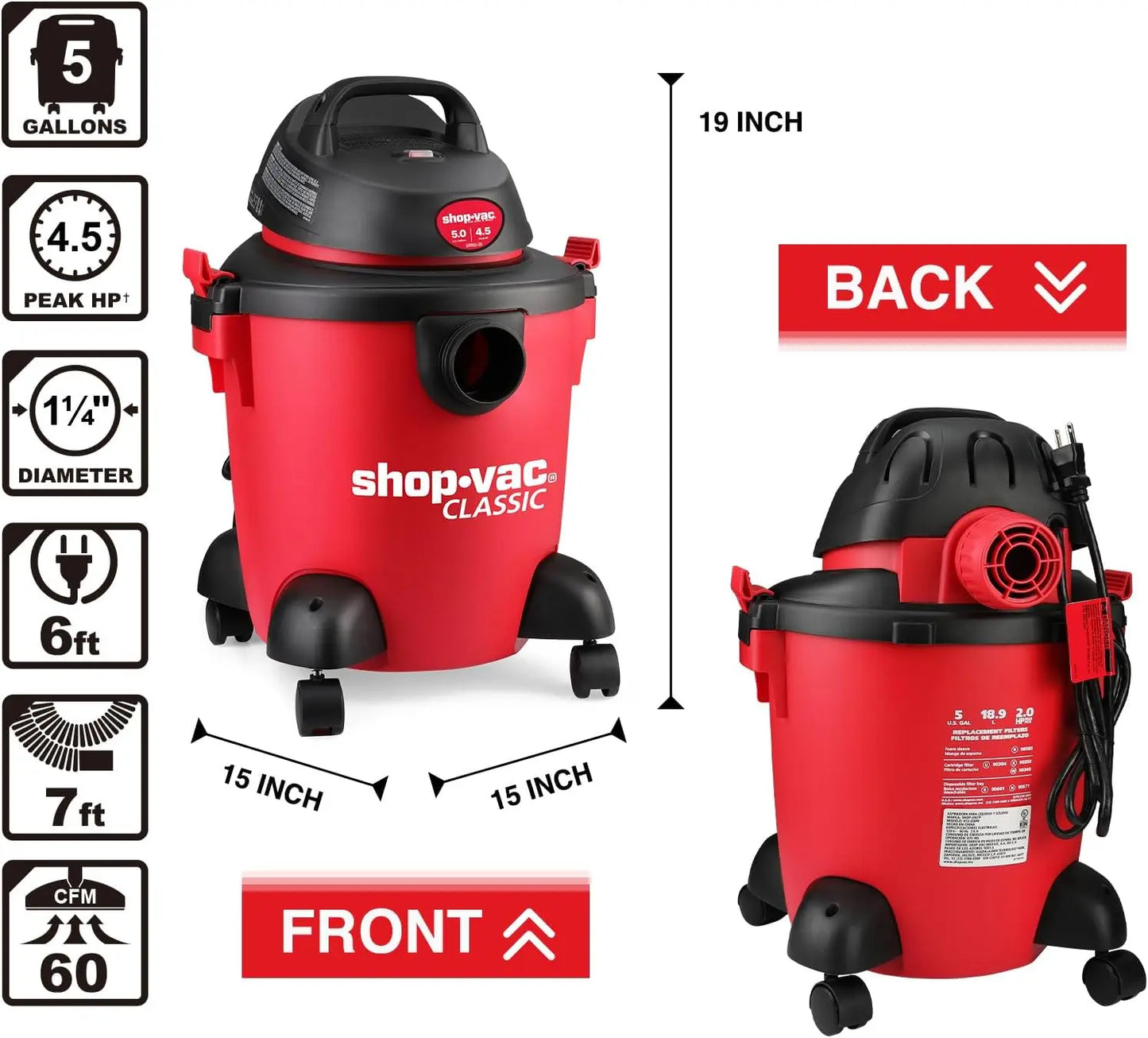 5 Gallon 4.5 Peak HP Wet/Dry Vacuum