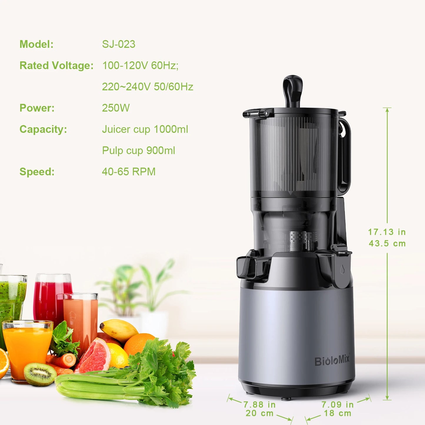 BioloMix Cold Press Juicer, with 130mm Feed Chute