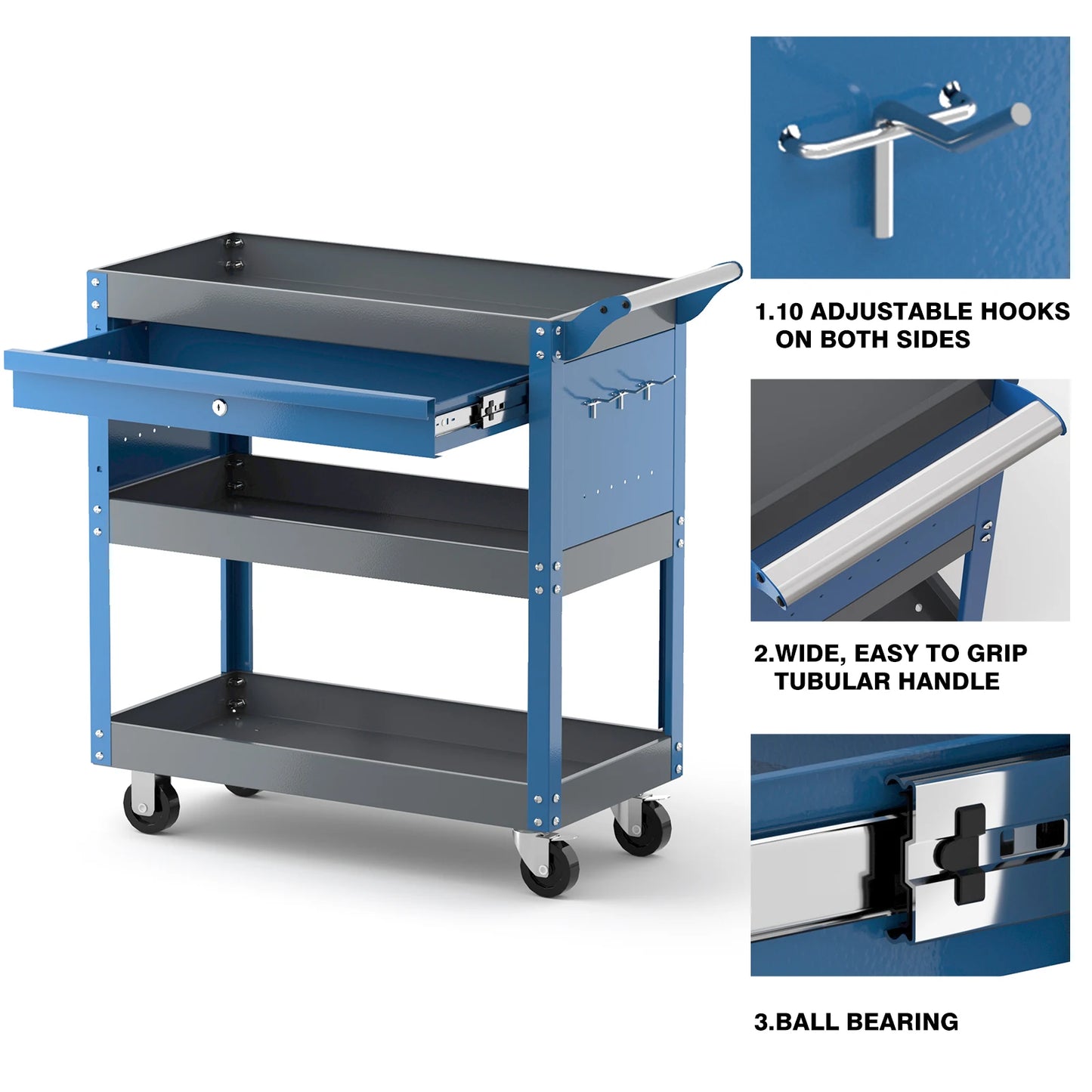 Tools Trolley for Heavy Duty 3 Tier, with Hanging Plate Hooks