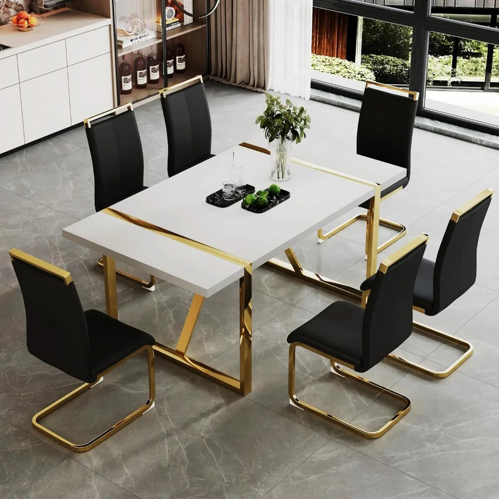 Restaurant style dining table, equipped with metal frame and PU leather fabric cushion seating