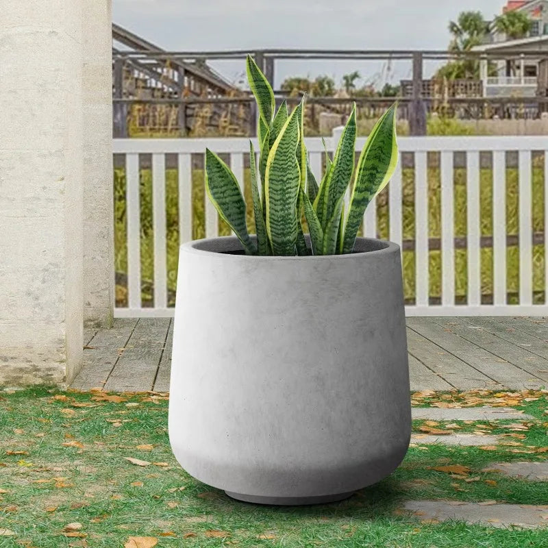 15.3" Dia Round Concrete Planter, Outdoor Indoor Large Plant Pots Containers with Drainage Hole and Rubber Plug