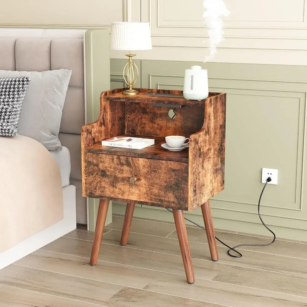 Side Table with Drawer & Charging Station