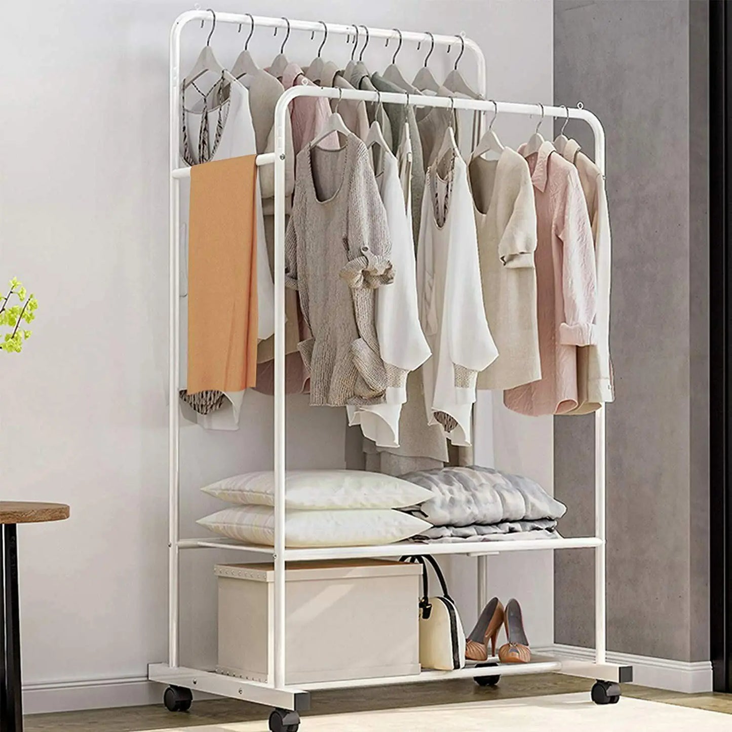 Double Rail Rolling Large Clothes Rack