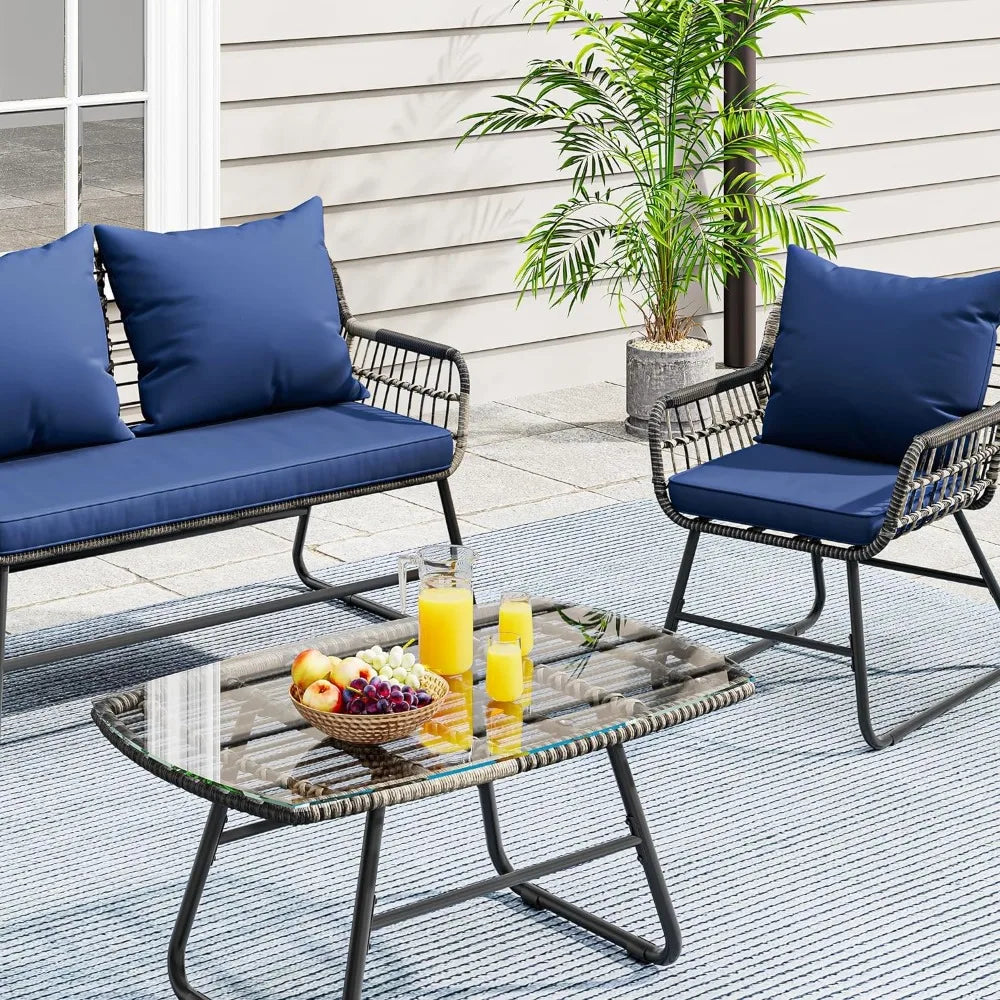 4-Piece Wicker Bistro Patio Furniture Set