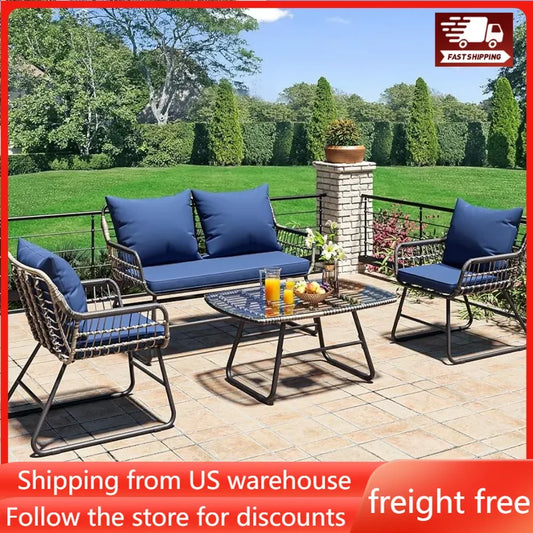 4-Piece Wicker Bistro Patio Furniture Set