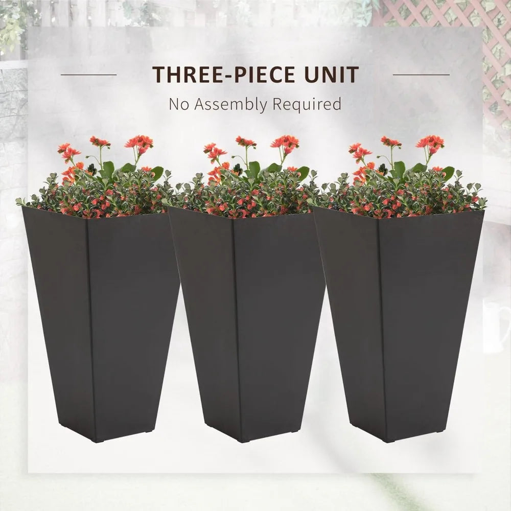 Set of 3 Outdoor Tall Planters with Drainage Hole, 28"