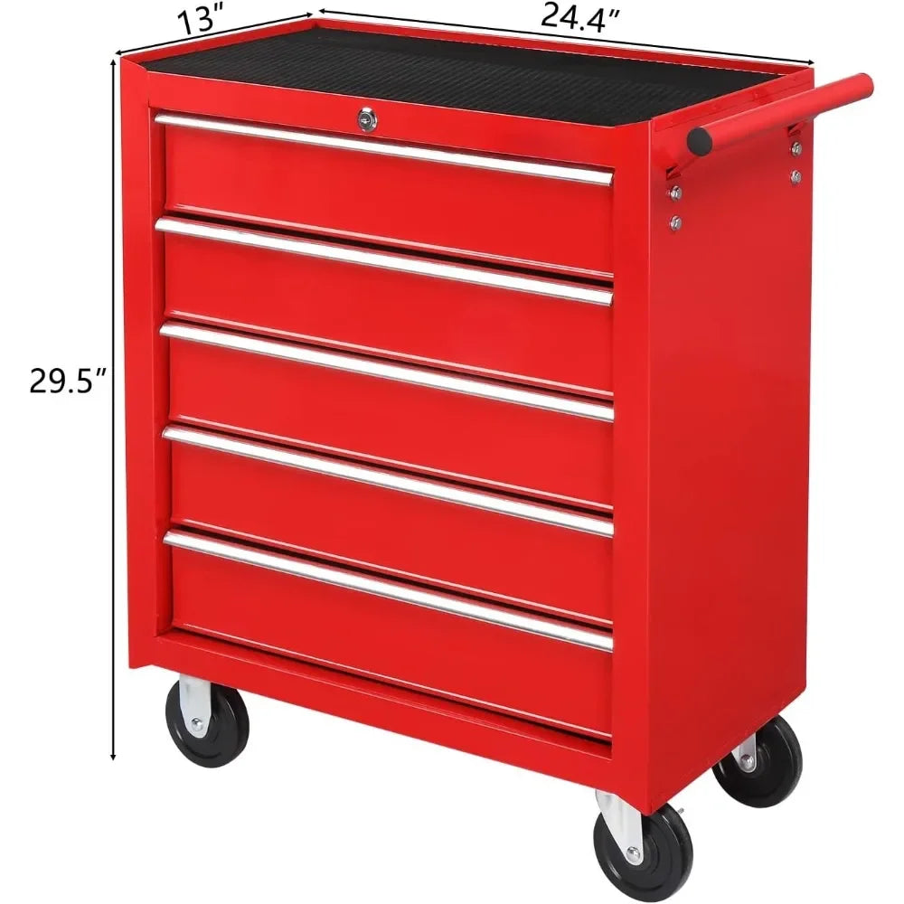 5-Drawer Rolling Tool Chest W/Lock & Key