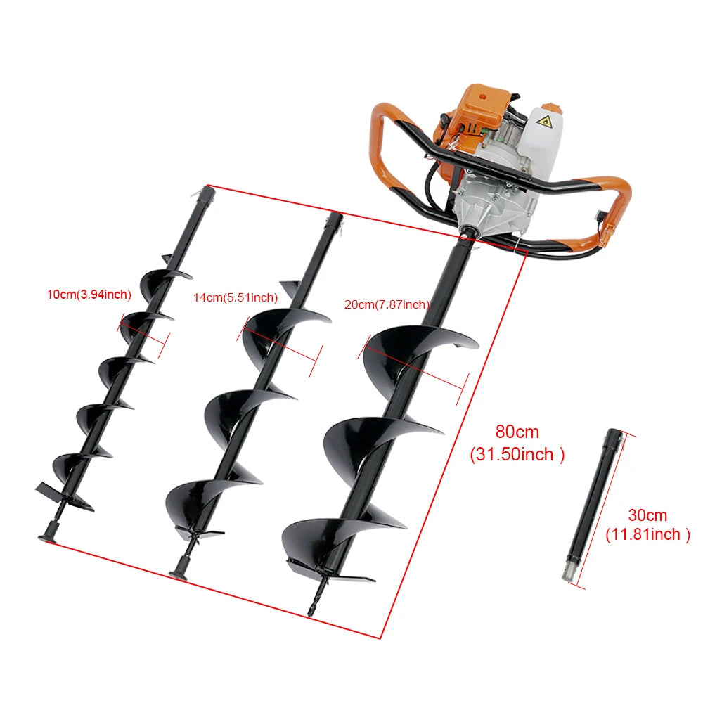 52CC  Gas Powered Post Hole Digger with 4" 6" 8" Bits