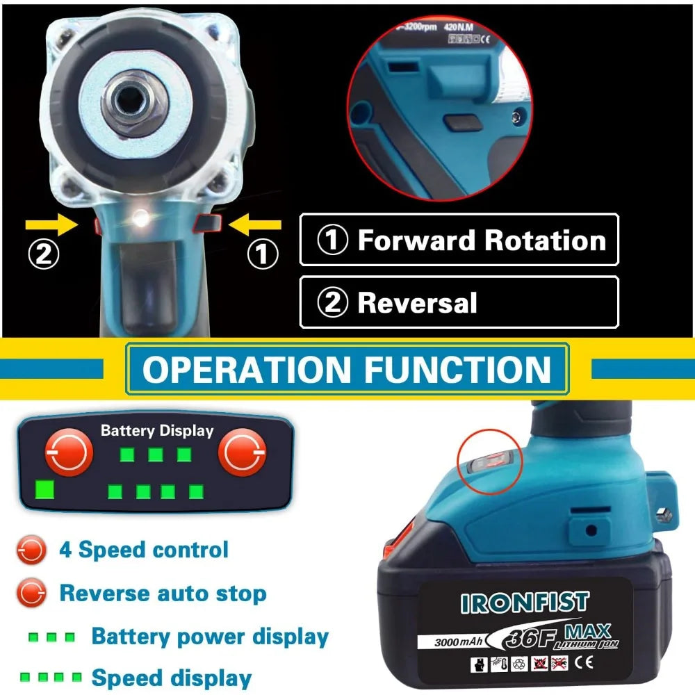 Cordless Impact Wrench, Screwdriver with 21V Lithium Battery