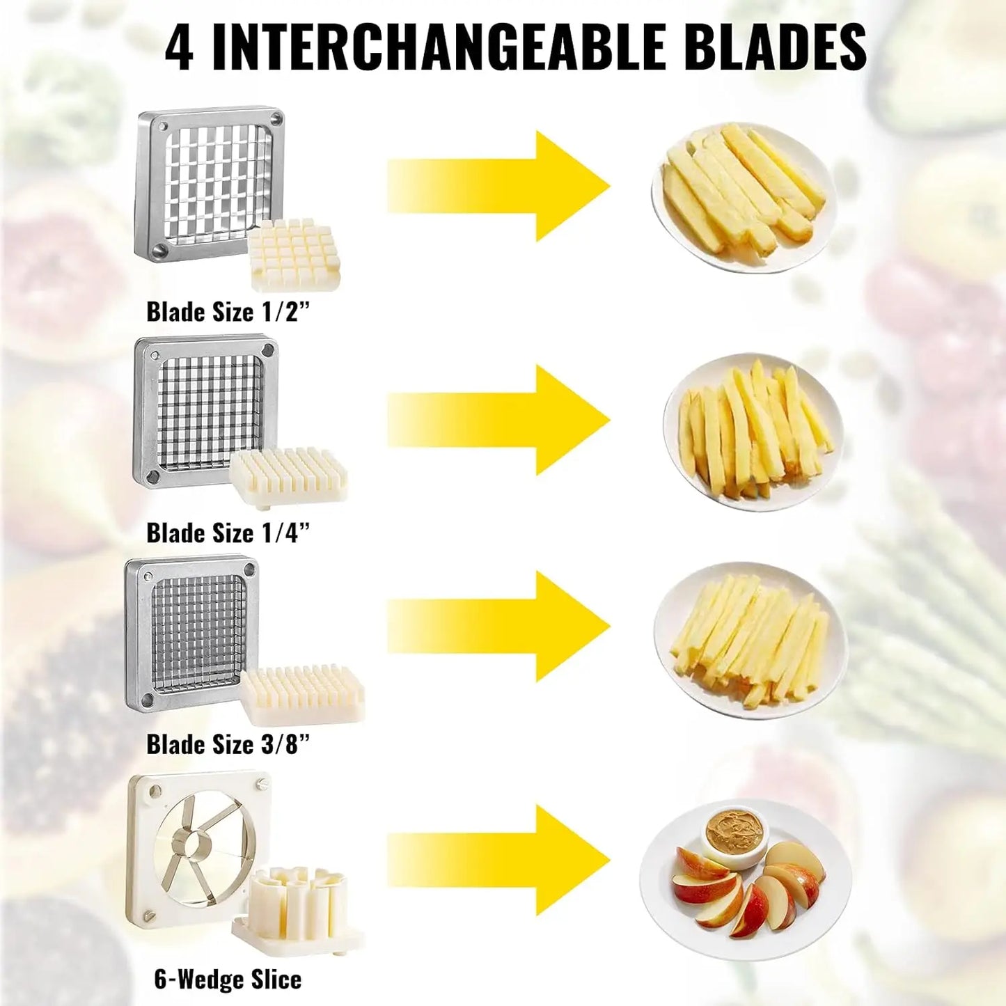 Commercial Vegetable Chopper & French Fry Cutter w/ 4 Replacement Blades