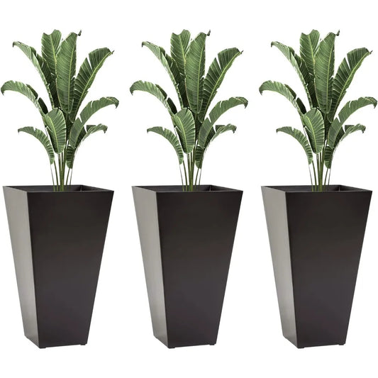 Set of 3 Outdoor Tall Planters with Drainage Hole, 28"