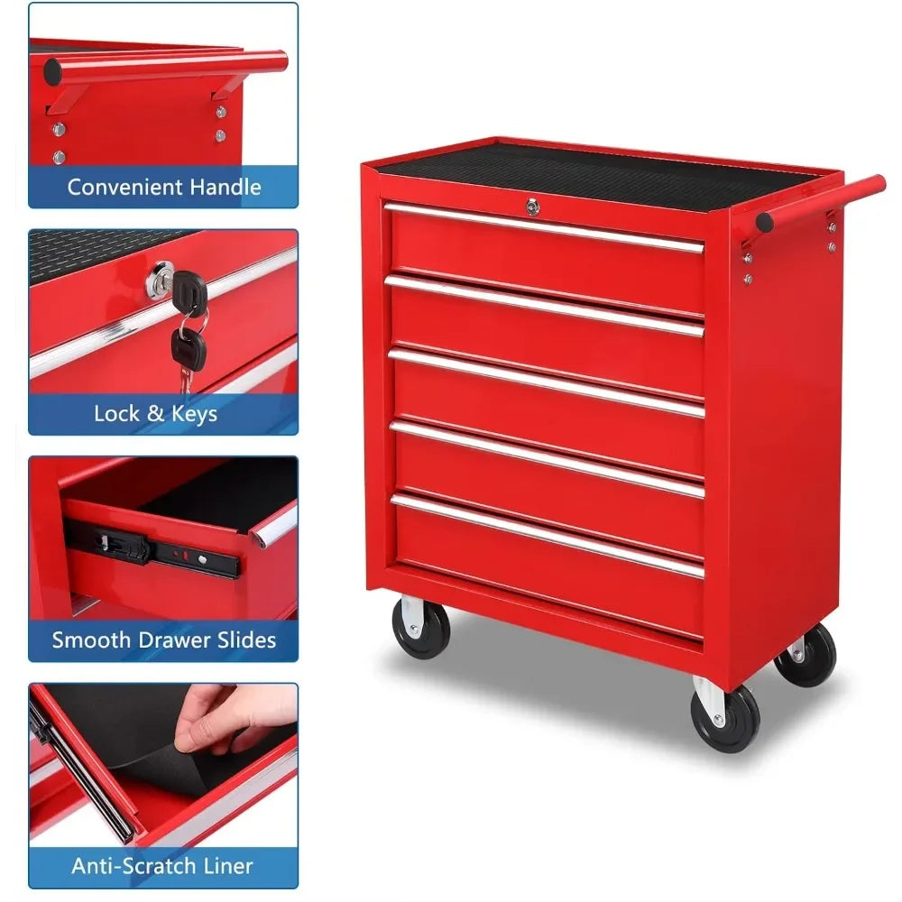 5-Drawer Rolling Tool Chest W/Lock & Key