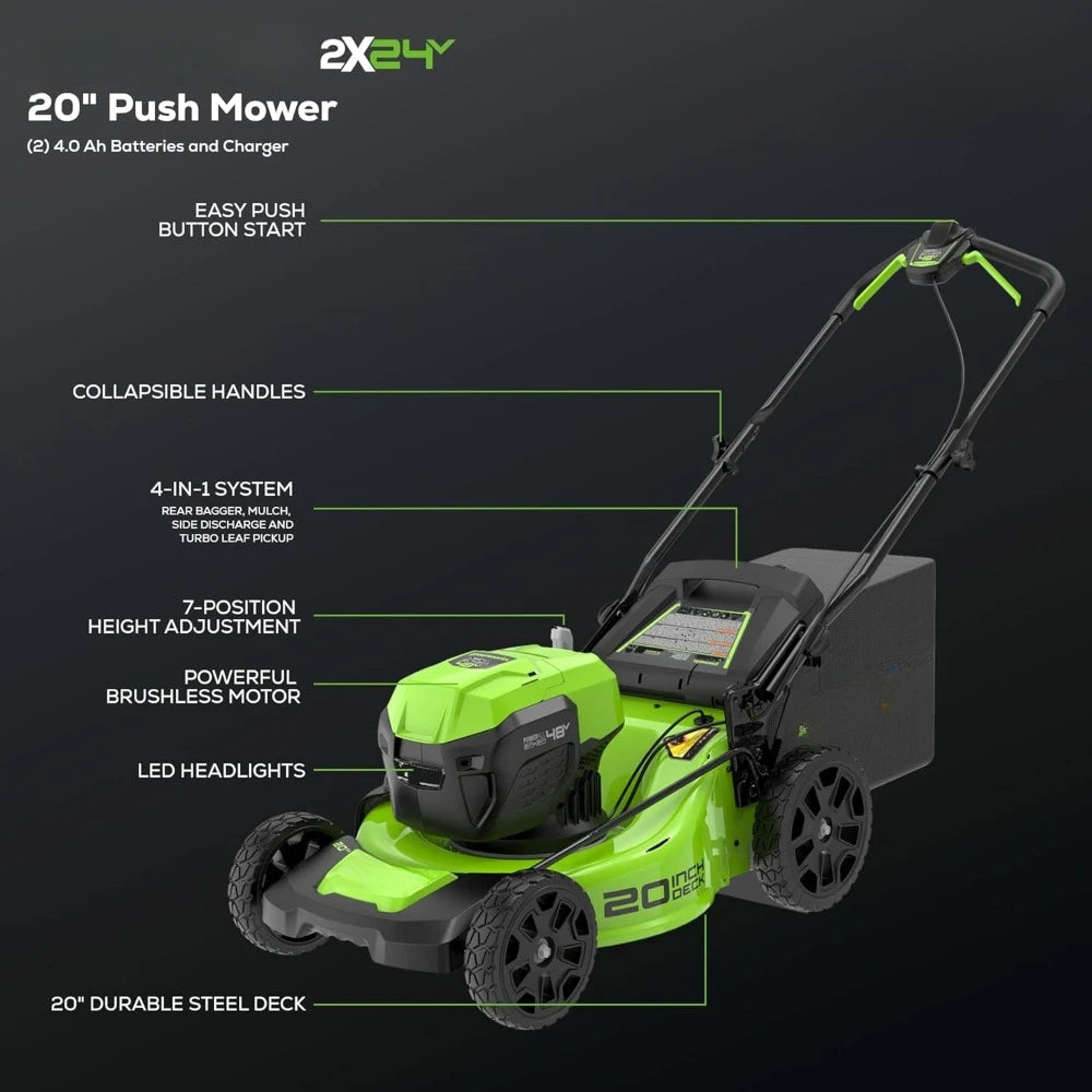 2 x 24V 20" Brushless Cordless (Push) Lawn Mower + Blower (320 CFM) + 12" String Trimmer