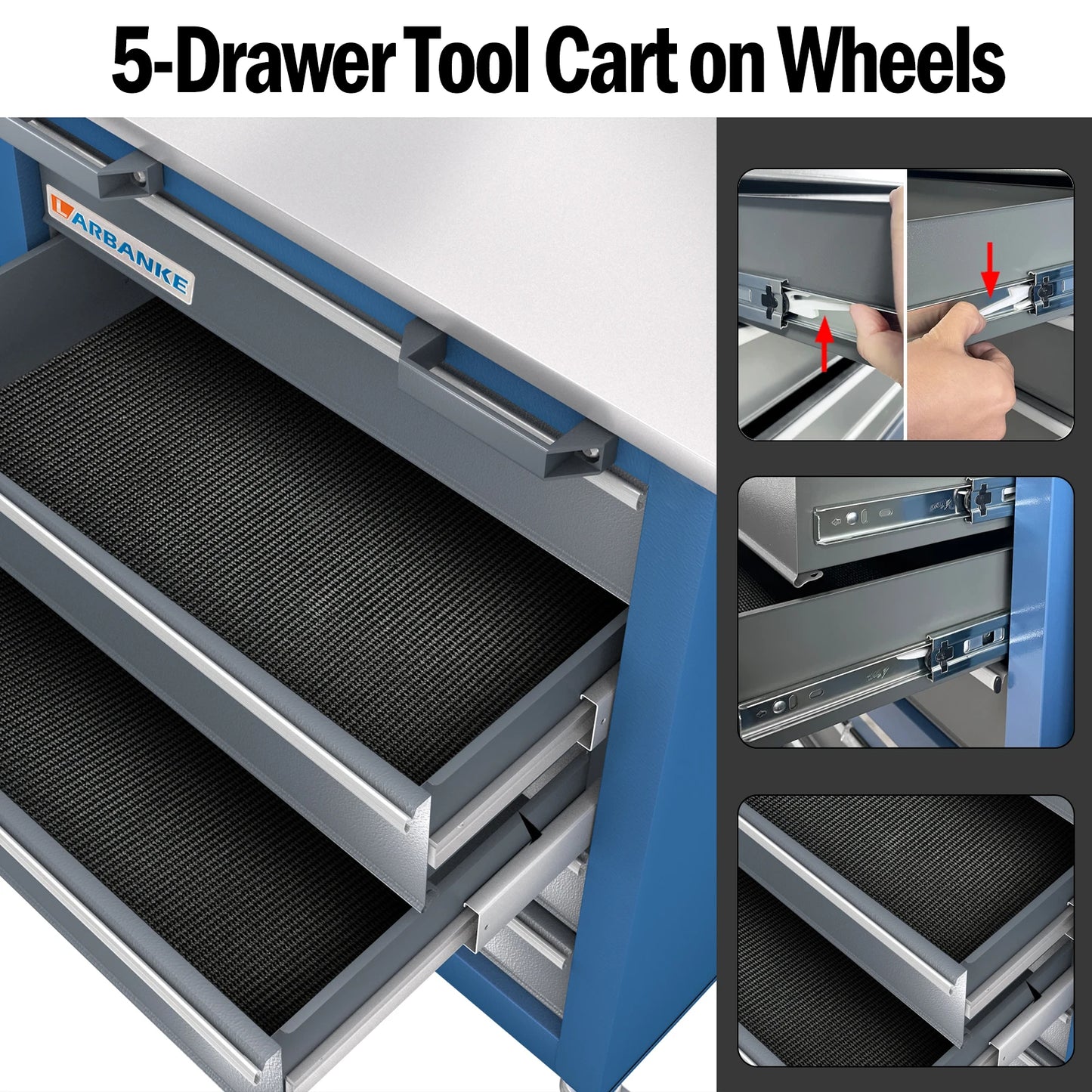 5-Drawer Rolling Tool Chest on Wheels with Keyed Lock