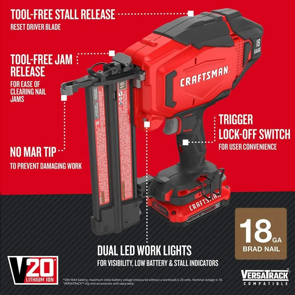 CRAFTSMAN V20 Cordless Brad Nailer Kit, 18GA