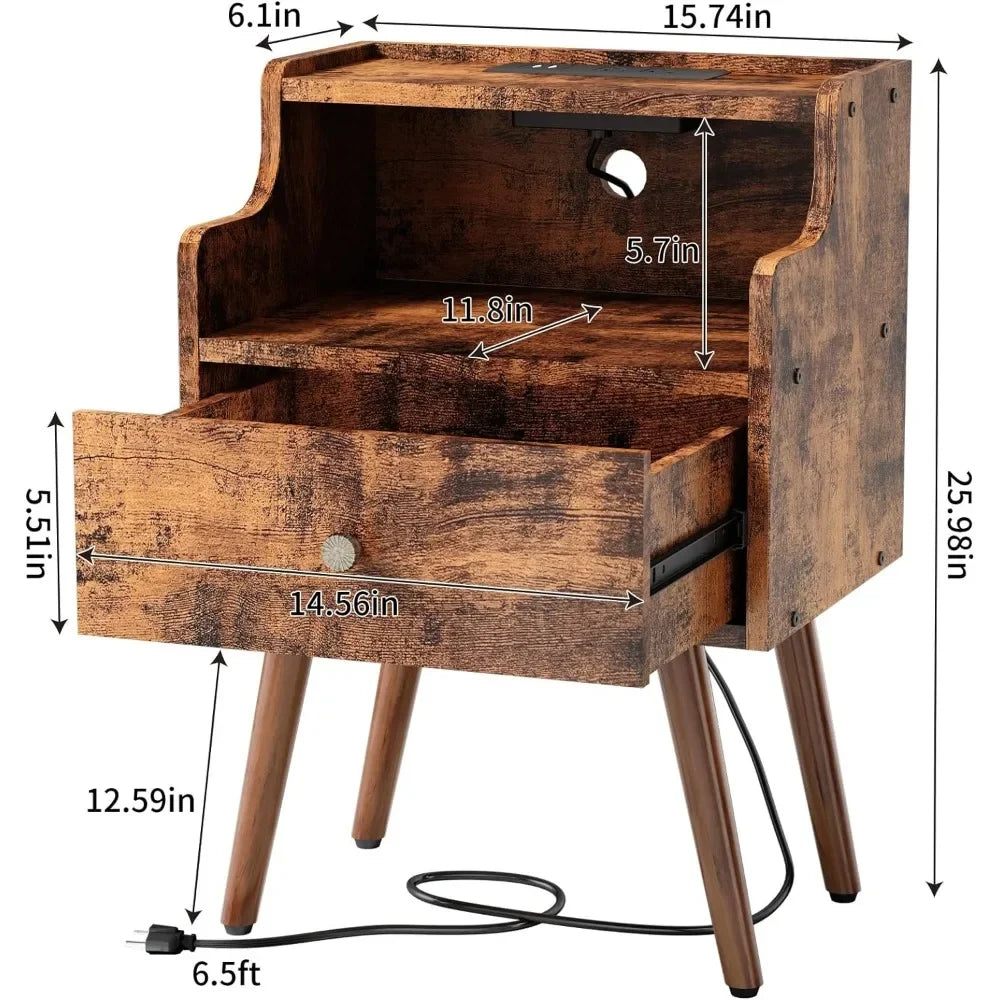 Side Table with Drawer & Charging Station