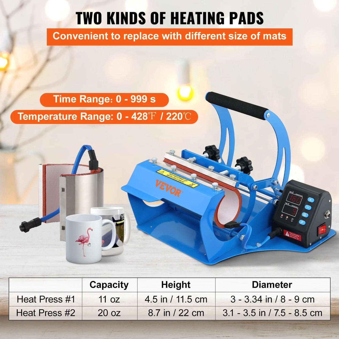 Mug Heat Press 11oz/11.5cm and 20oz/22cm Two Platens LCD Cup Press