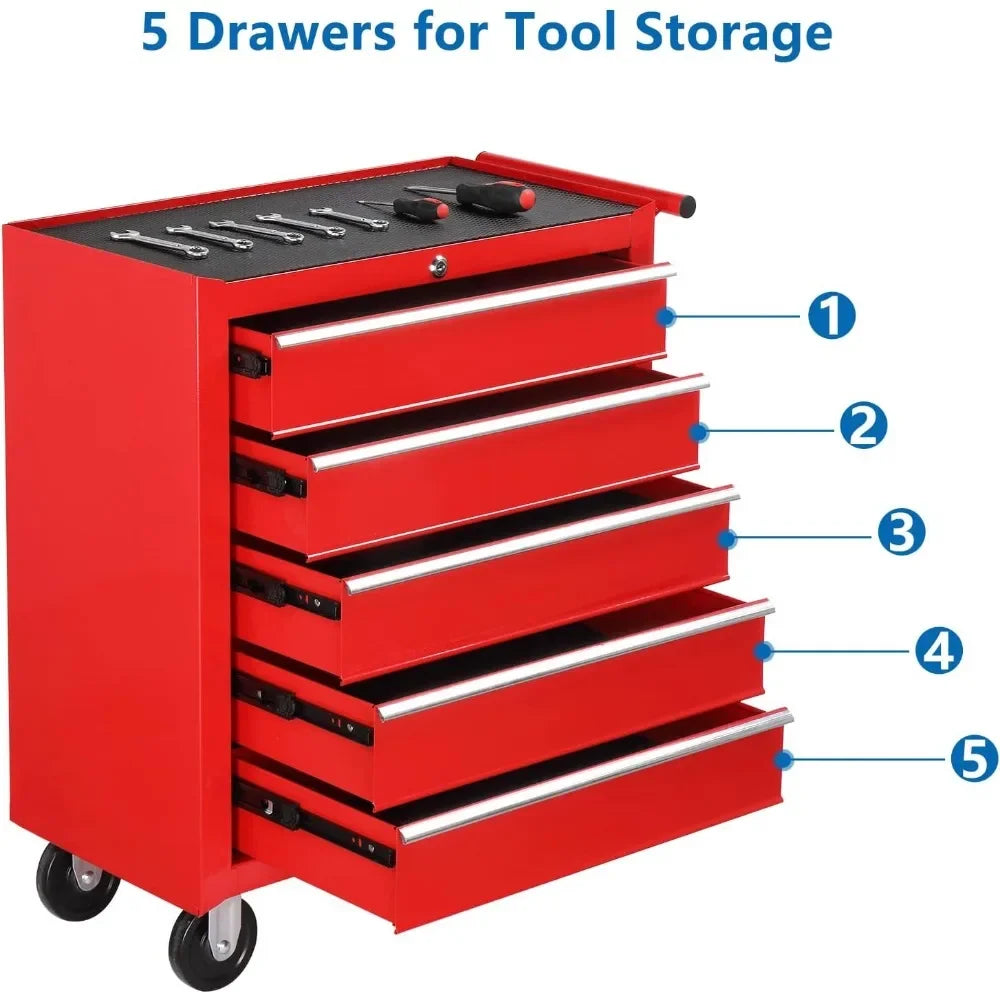 5-Drawer Rolling Tool Chest W/Lock & Key