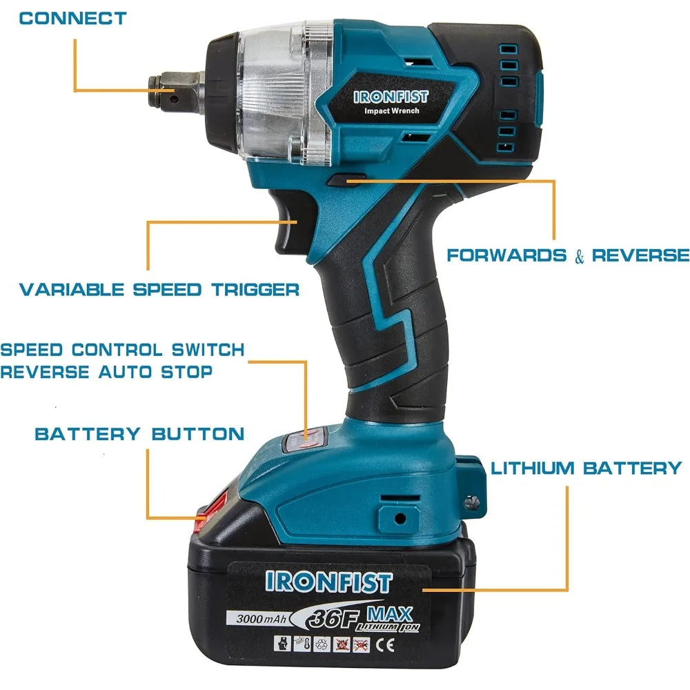 Cordless Impact Wrench, Screwdriver with 21V Lithium Battery